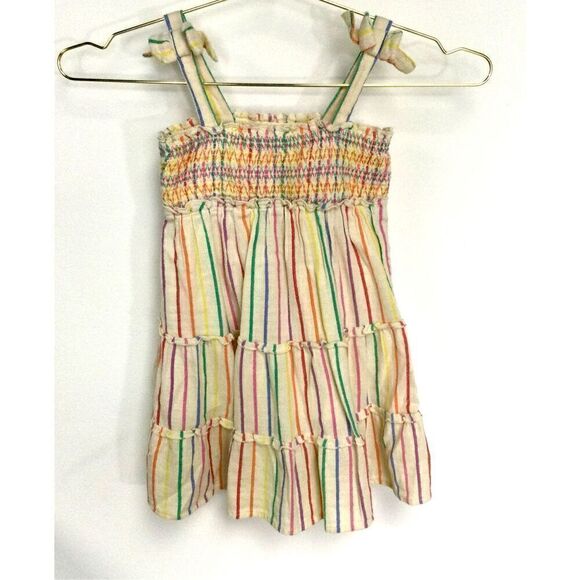 Cat & Jack Toddler Rainbow Striped Bow Strap Smocked Bodice Tiered Dress Size 5T - Picture 1 of 8